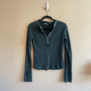 Oli & Hali Teal Distressed Boho Thermal Henley Thumbholes Womens Size Medium